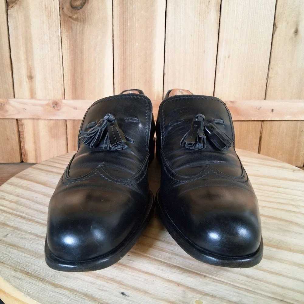 Salvatore Ferragamo Shoes Mens 8.5 D Black Leather Tassel‎ Loafers Wingtip Slip